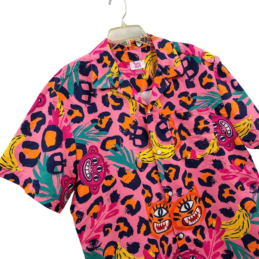 Retro Pink Leopard Print Festival Shirt Mens OppoSuits Jazzy Jungle Party Top XL